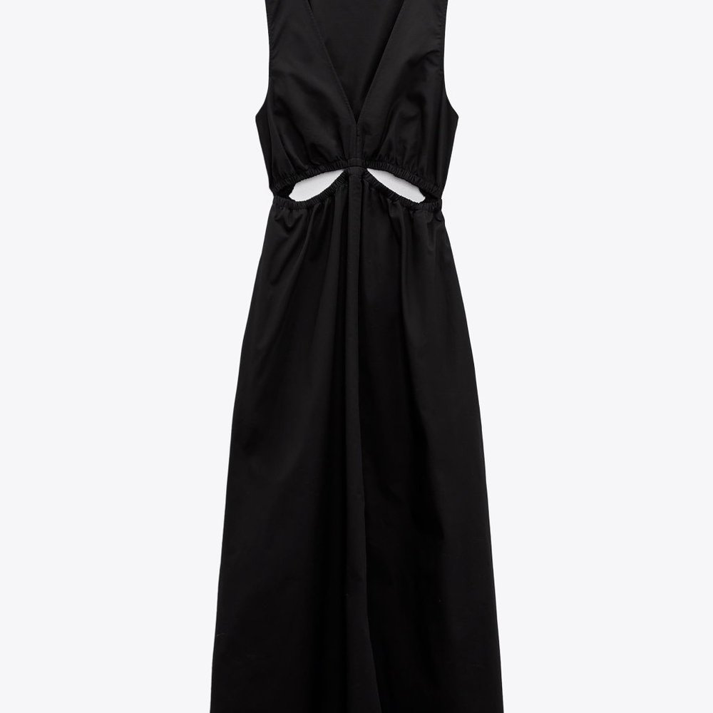 Zara CUT OUT GABARDINE MIDI DRESS - Medium